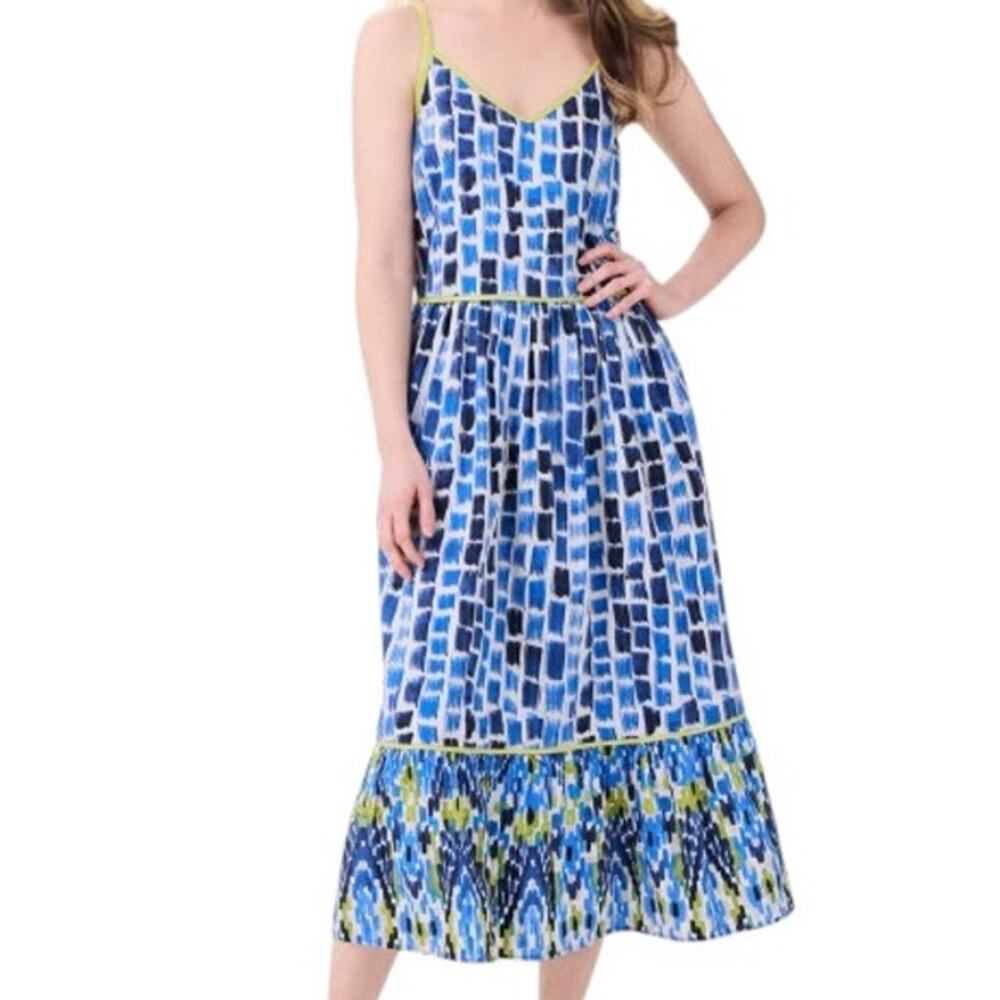 NIC+ZOE Women's Size XL Cotton Sundress Brushstroke Blues Strapped Sleeveless